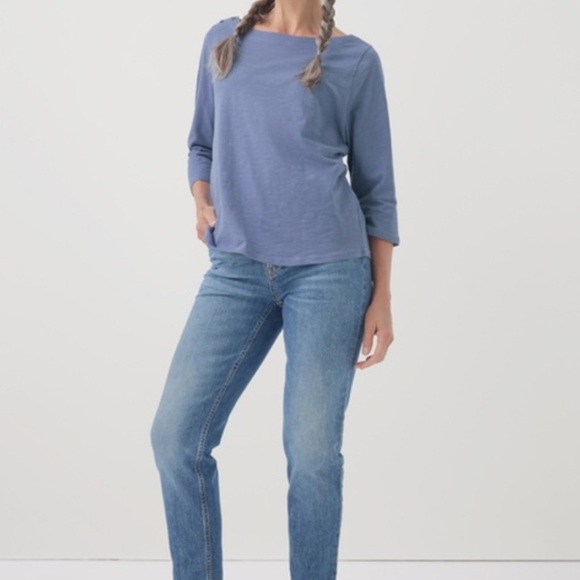 🆕 PACT 100% Organic Cotton Relaxed Slub Boatneck Button Top - Picture 2 of 12